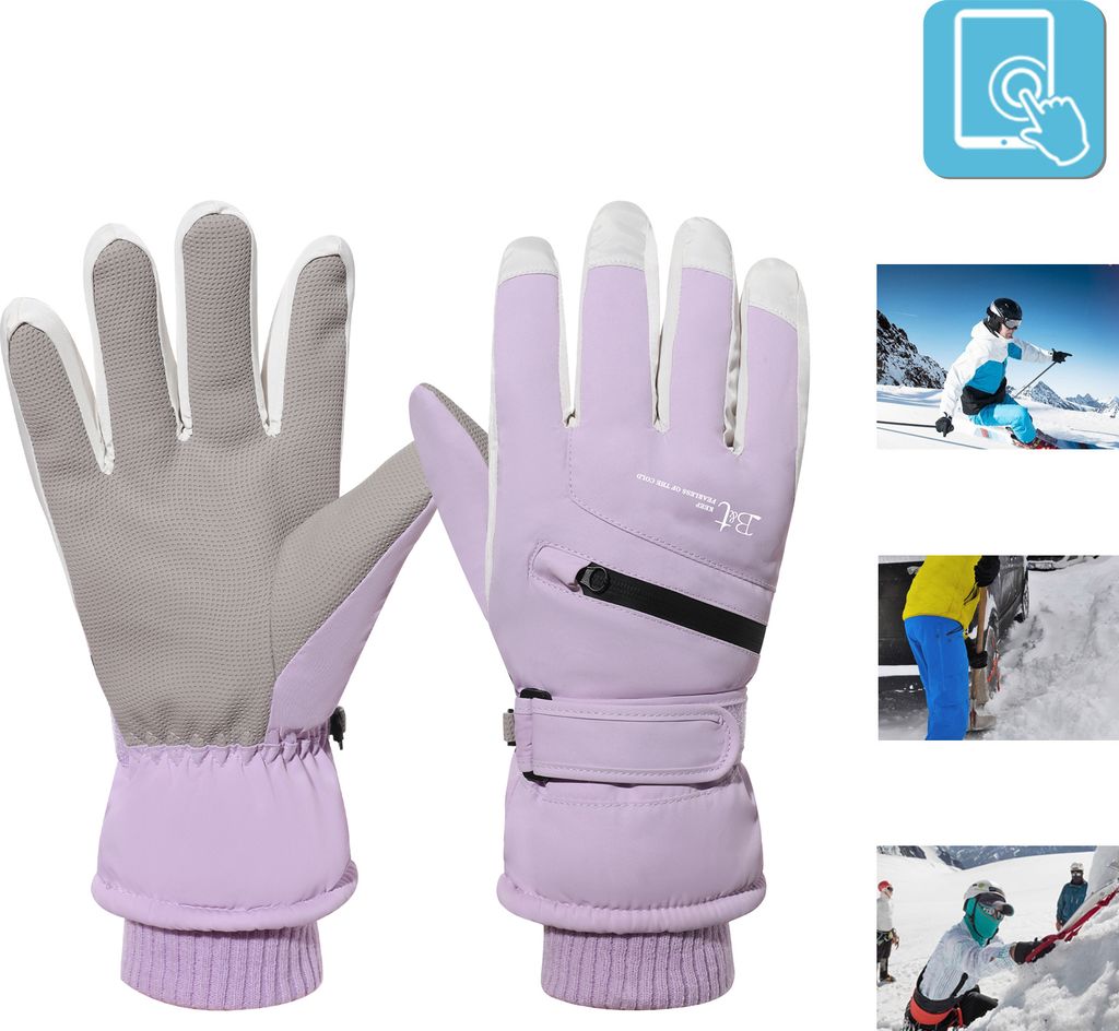 Handschuhe Winter Damen,Fahrradhandschuhe Wasserdicht Winddicht,Skihandschuhe Thermo Handschuhe Rutschfest für Radfahren Skifahren Wandern,Lila