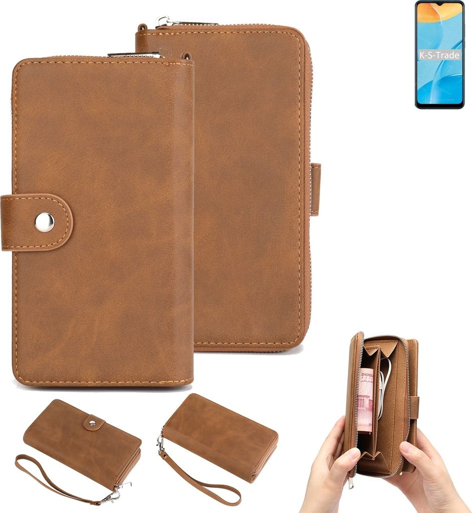 K-S-Trade Handyhülle Schutzhülle kompatibel mit Oppo A35 & Portemonnee Tasche Handytasche Case Etui Geldbörse Wallet braun (1x)