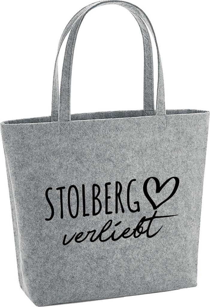 Huuraa Filzshopper Stolberg (Rheinland) verliebt 22 Liter Grey Melange Filztasche Geschenkidee