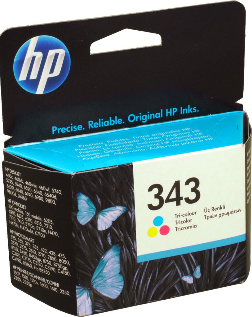 HP 343, originele driekleurige inktcartridge, standaard Productafbeelding 