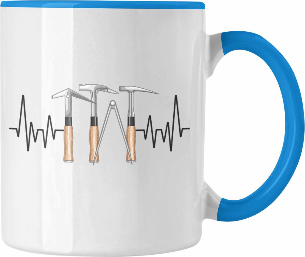 Trendation - Dachdecker Werkzeug Herzschlag Tasse Geschenk für Dachdecker Männer Beruf Geschenkidee (Blau)