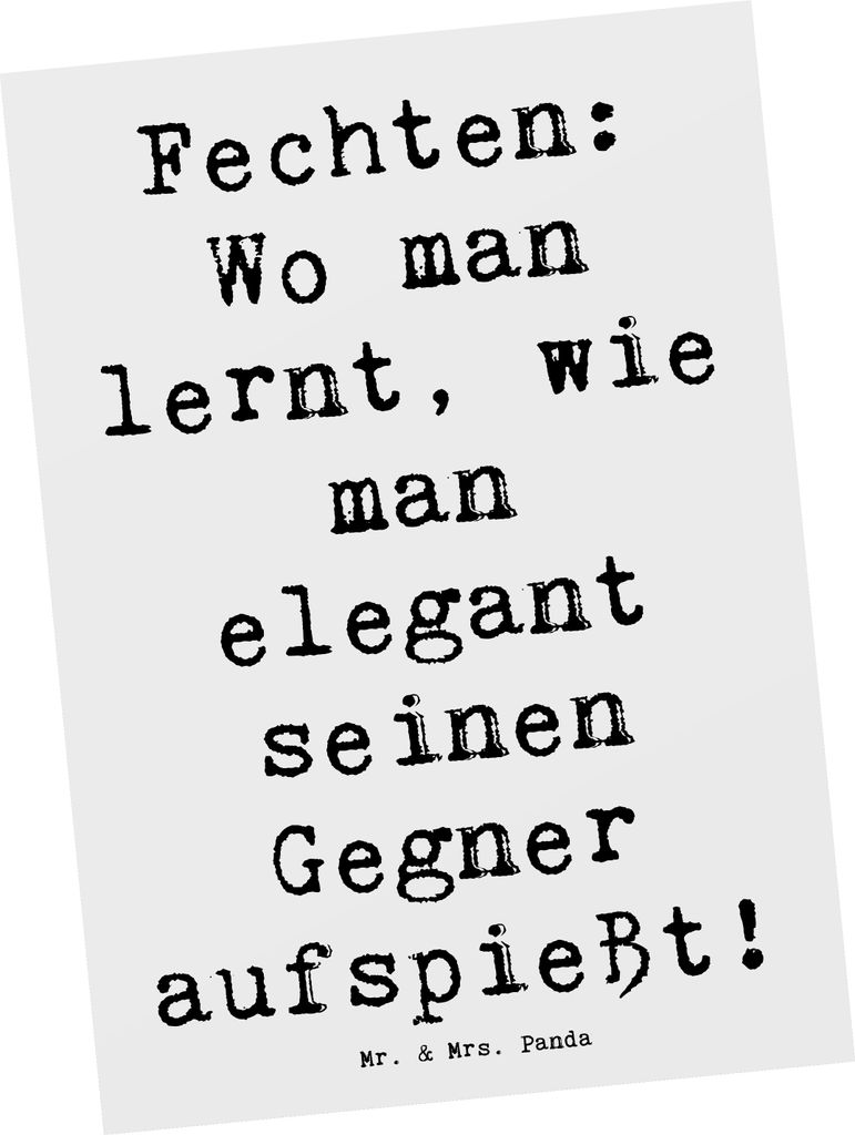 Mr. & Mrs. Panda Grußkarte Spruch Fechten Eleganz - Weiß - Geschenk, Postkarte, Postkarten, Sportart, Ansichtskarte, Sportler, Fechtliebhaber, Pr...