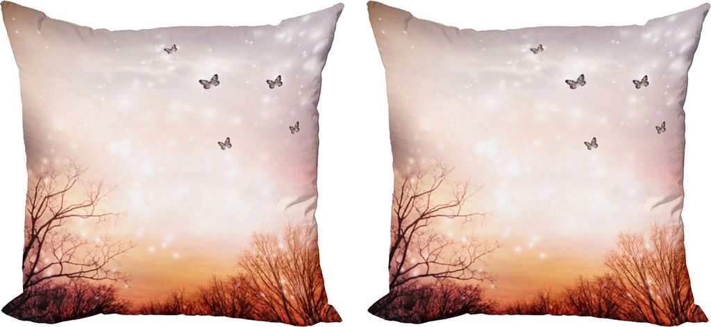 ABAKUHAUS Schmetterling Kissenbezug Set (2Stück), Schmetterlinge Bäume Himmel, doppelseitiges Digitaldruckdekor mit Reißverschluss, 50 cm, Baby-...