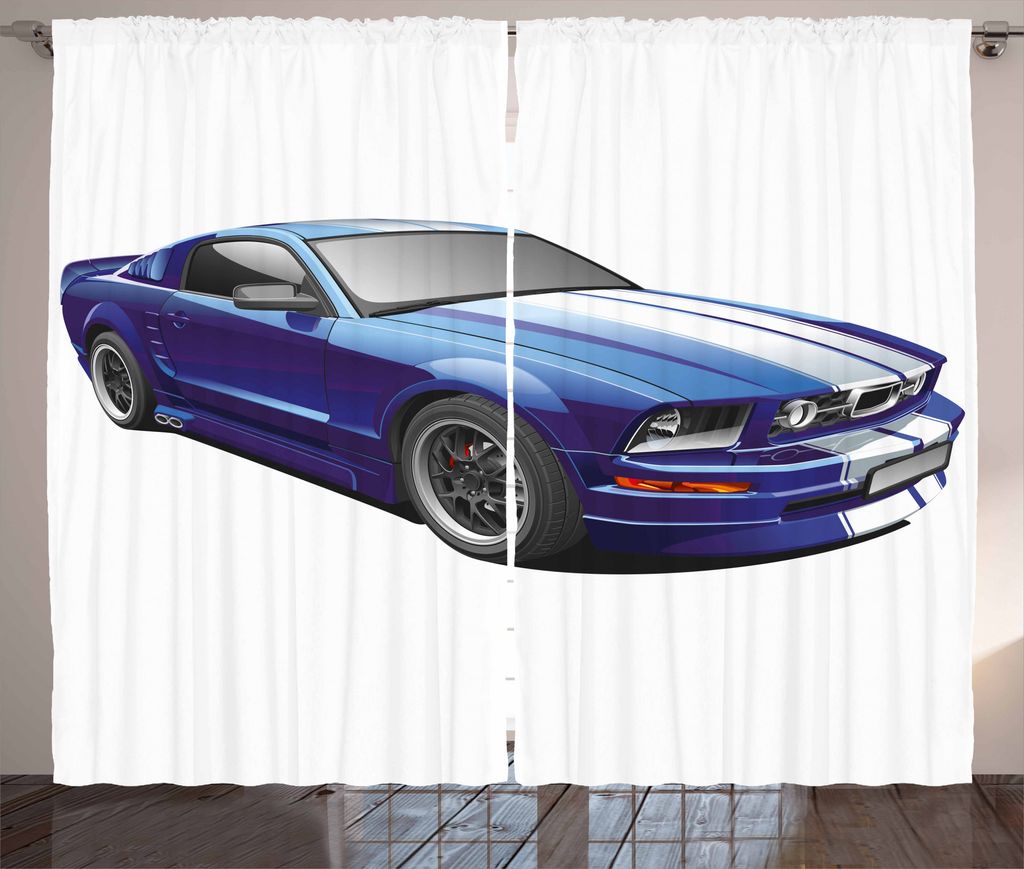 ABAKUHAUS Teen Zimmer Rustikaler Gardine, Race Car Vivid Kinder, Schlafzimmer Kräuselband Vorhang mit Schlaufen und Haken, 280 x 175 cm, Blau grau