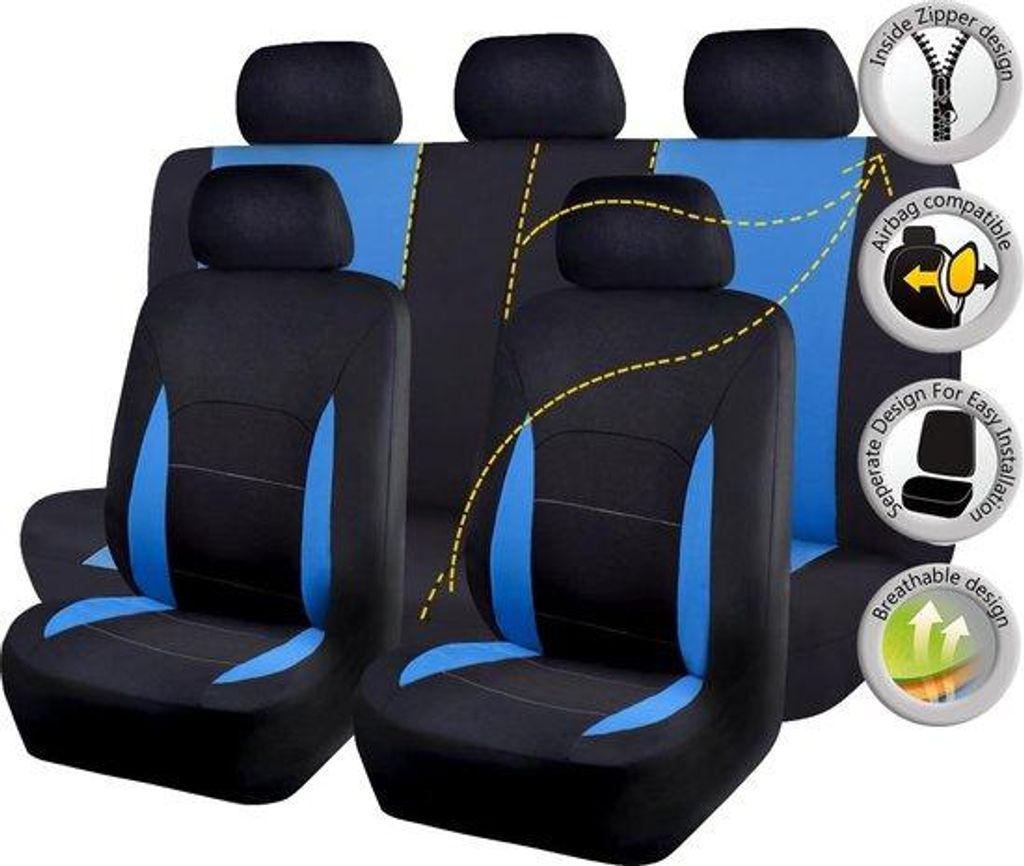 Autostoelenset mit Airbag, blau/schwarz, vollständig