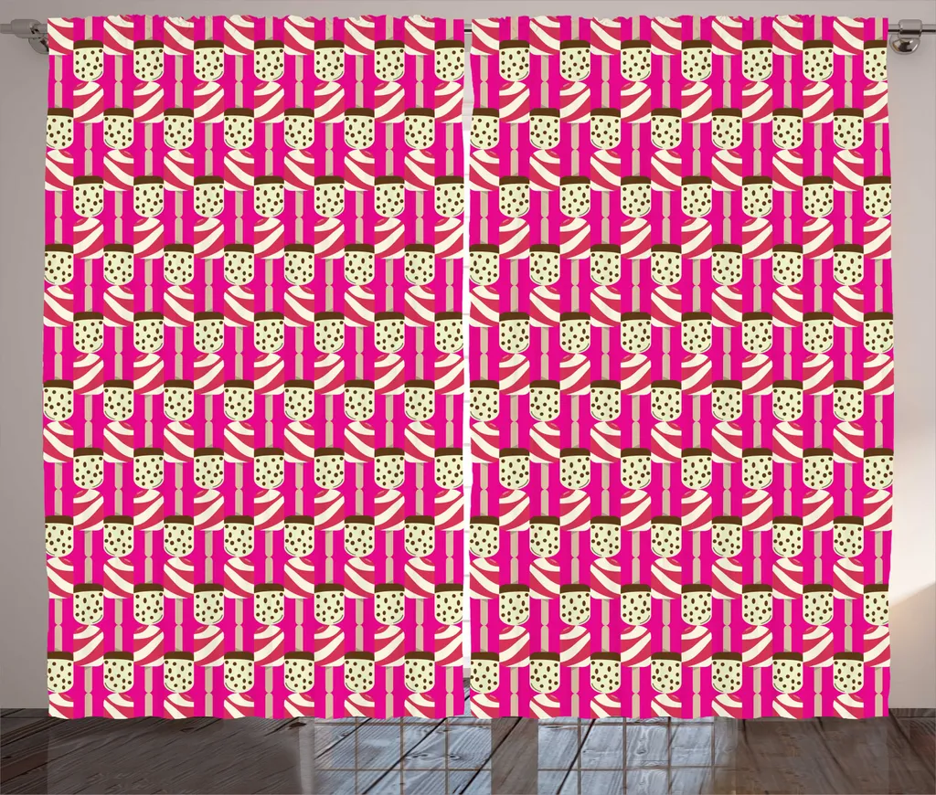 Rideau universel ABAKUHAUS motif glaces rétro rose et chocolat 280x225cm