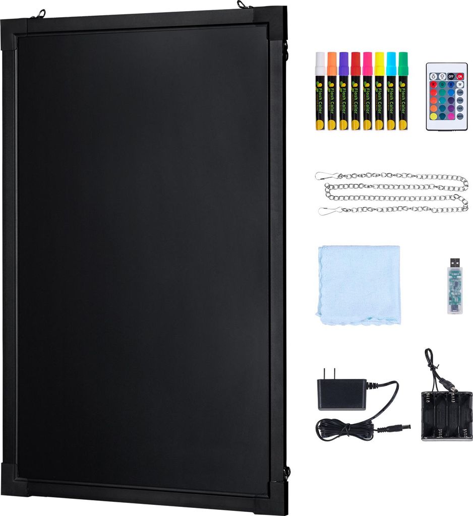 SucceBuy LED-Nachrichtenschreibtafel, 61 x 40,6 cm, beleuchtete, löschbare Tafel, Neon-Menüschild, mit Markern und Fernbedienung, UL-