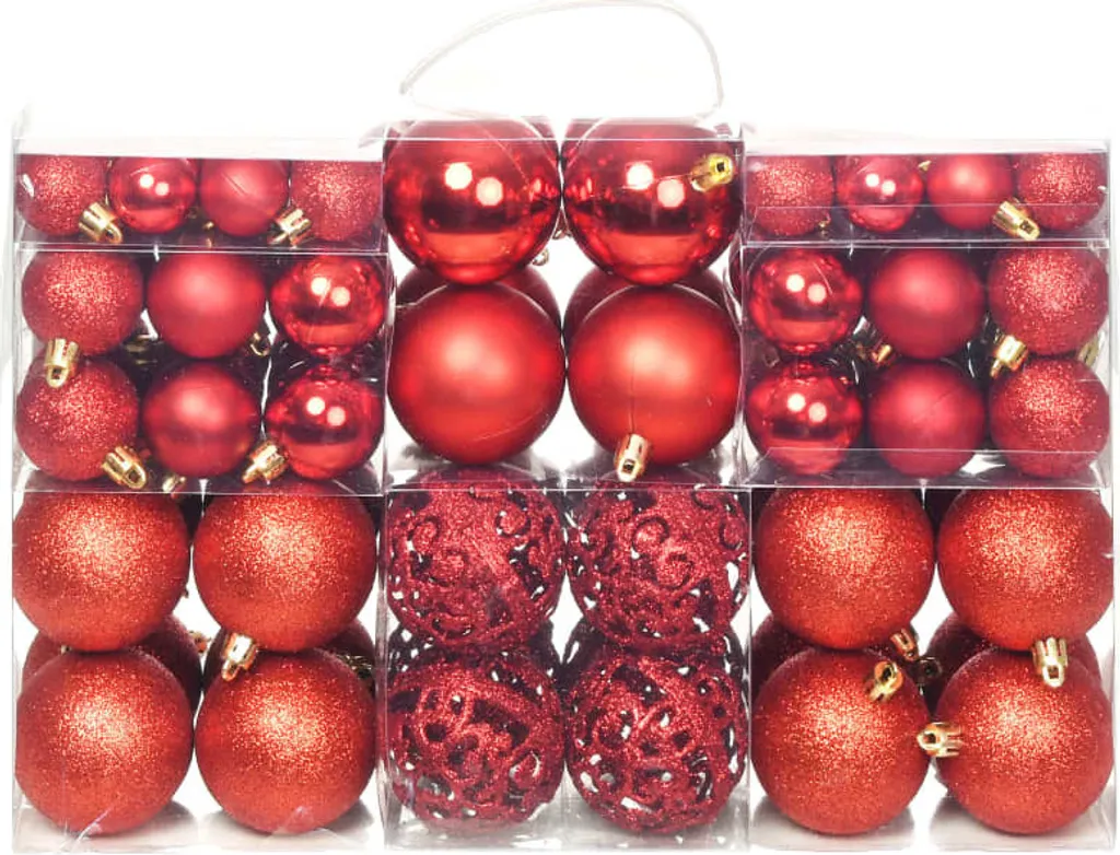 Kit décoration sapin de Noël rouge 100 boules assorties pour fêtes en famille