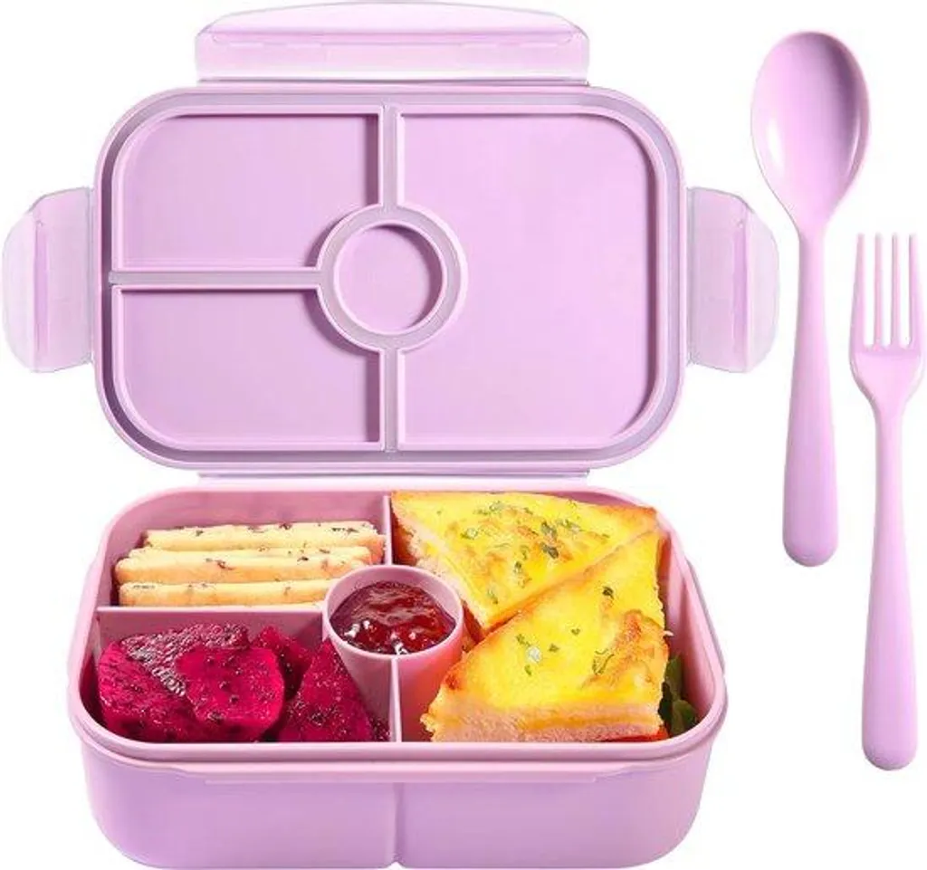 Boîte repas compartimentée micro-ondable avec kit couverts, violet