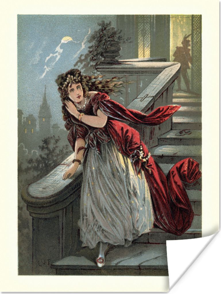 MuchoWow Poster Illustration einer Dame, die eine Treppe hinunterläuft 30x40 cm - Wandplakat - Poster Kinderzimmer
