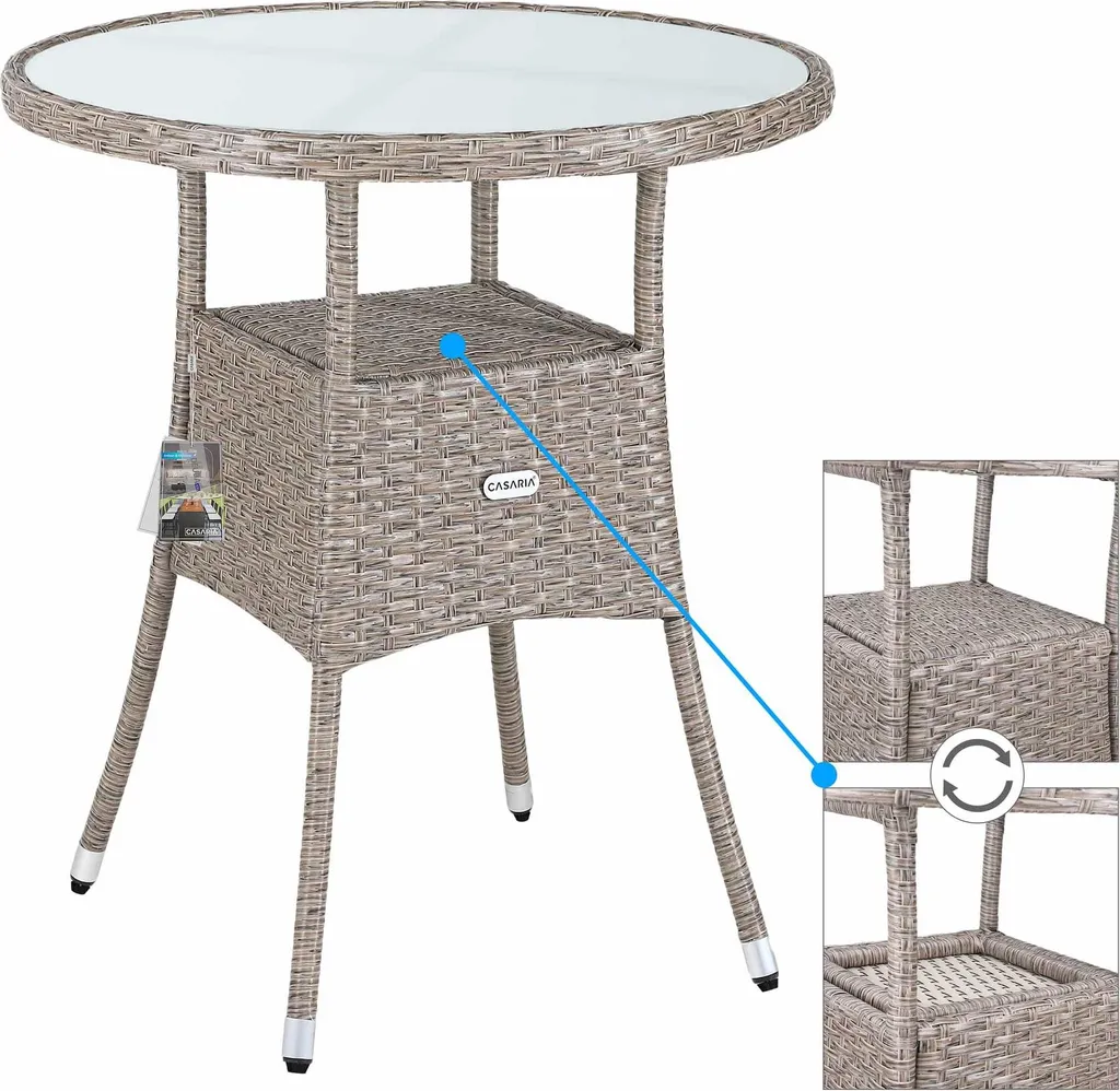 Table d'extérieur résistante aux UV 60 cm en rotin et plateau en verre