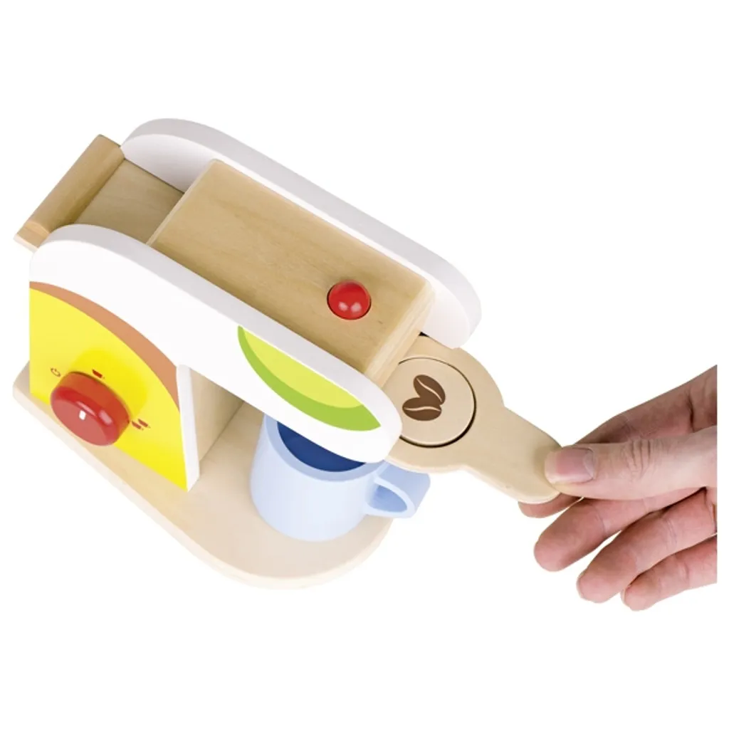 Machine à café bois Goki avec capsules et tasses jouet robuste durable