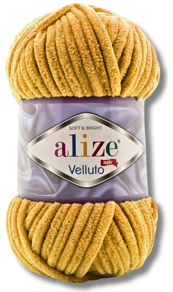 Alize 1x 100g Velluto dicke Wolle, Uni, Chenille, Häkeln, Stricken (Mustard | 2)