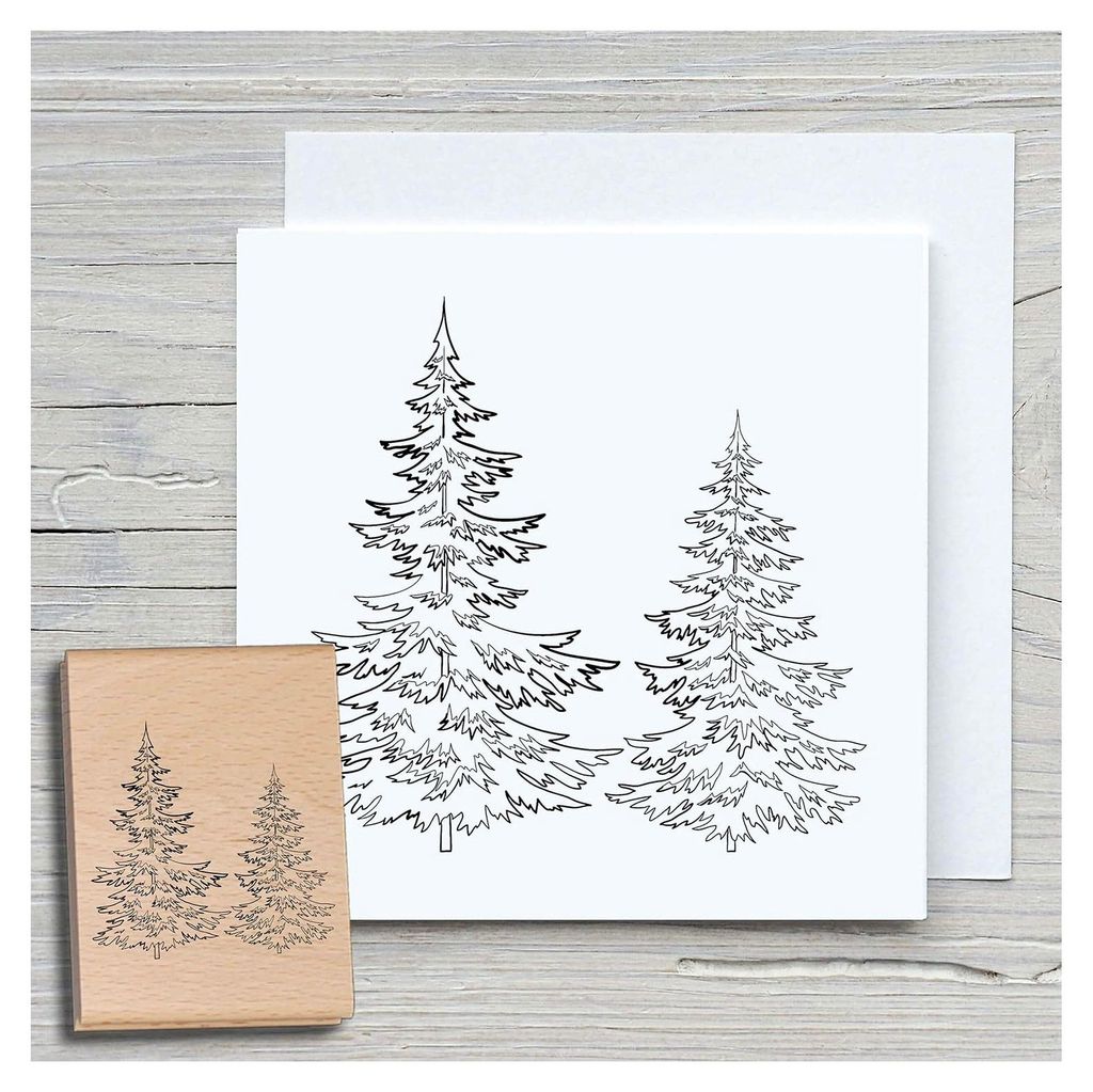 Stempel Tannen Motivstempel aus Holz und Gummi für Karten und Geschenke, Holzstempel für Weihnachten, Weihnachtskarte, Tannenbaum, Scrapbook, Tex...