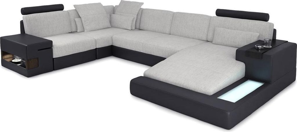 XXL Ecksofa Wohnlandschaft U Form Ledersofa Sofa Polster Couch Textil Leder USB