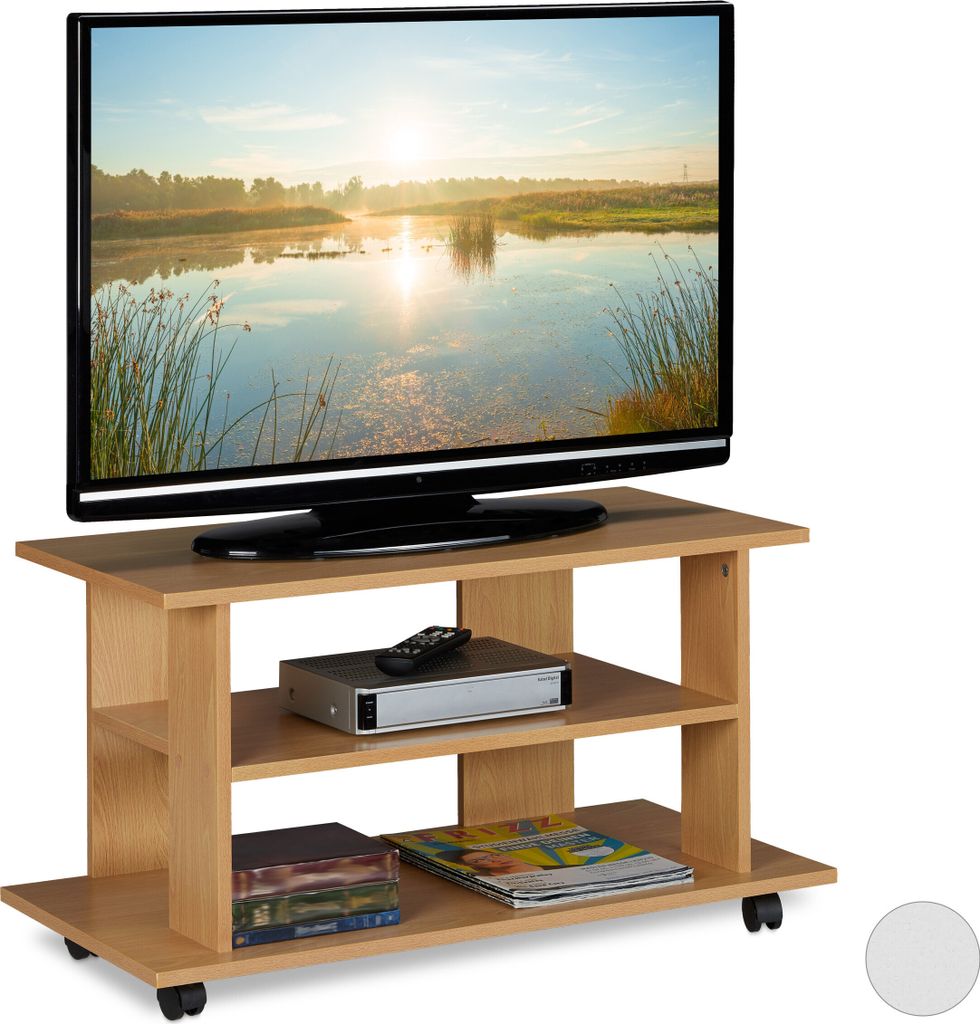 Relaxdays TV Board mit Rollen, 2 Fächer f. Fernseher, Produktbild 