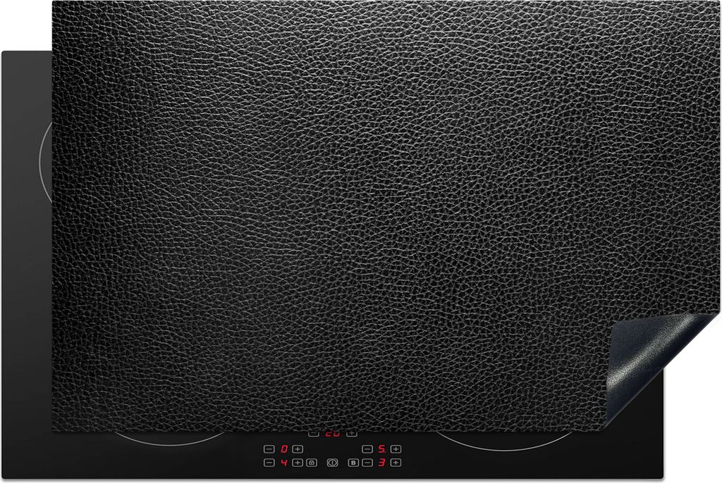 KitchenYeah Herdabdeckplatte Leder - Strukturiert - Schwarz , 80x52cm, Küche Deko, Glaskeramikkochfeld Herdabdeckung, Abdeckplatte fùr Kochfeld