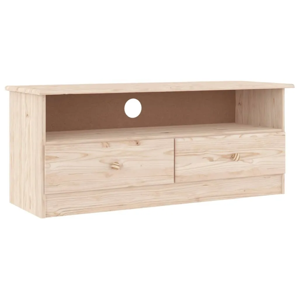 Banc TV en Bois de Pin Massif ALTA 100 cm avec 2 Tiroirs pour Salon Moderne