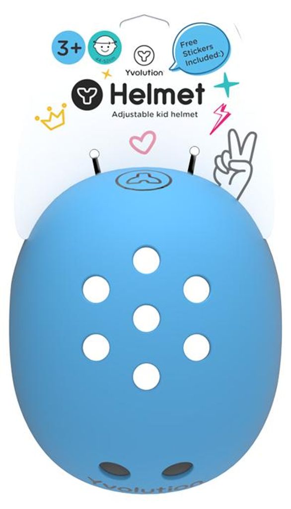 Yvolution Verstellbarer Helm, blau mit Aufklebern