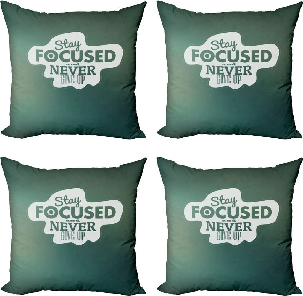ABAKUHAUS motivational Kissenbezug Set (4 Stück), Konzentrieren Sie sich Wörter, Moderner Doppelseitiger Digitaldruck, 40 cm x 40 cm, Jade-Grün-...