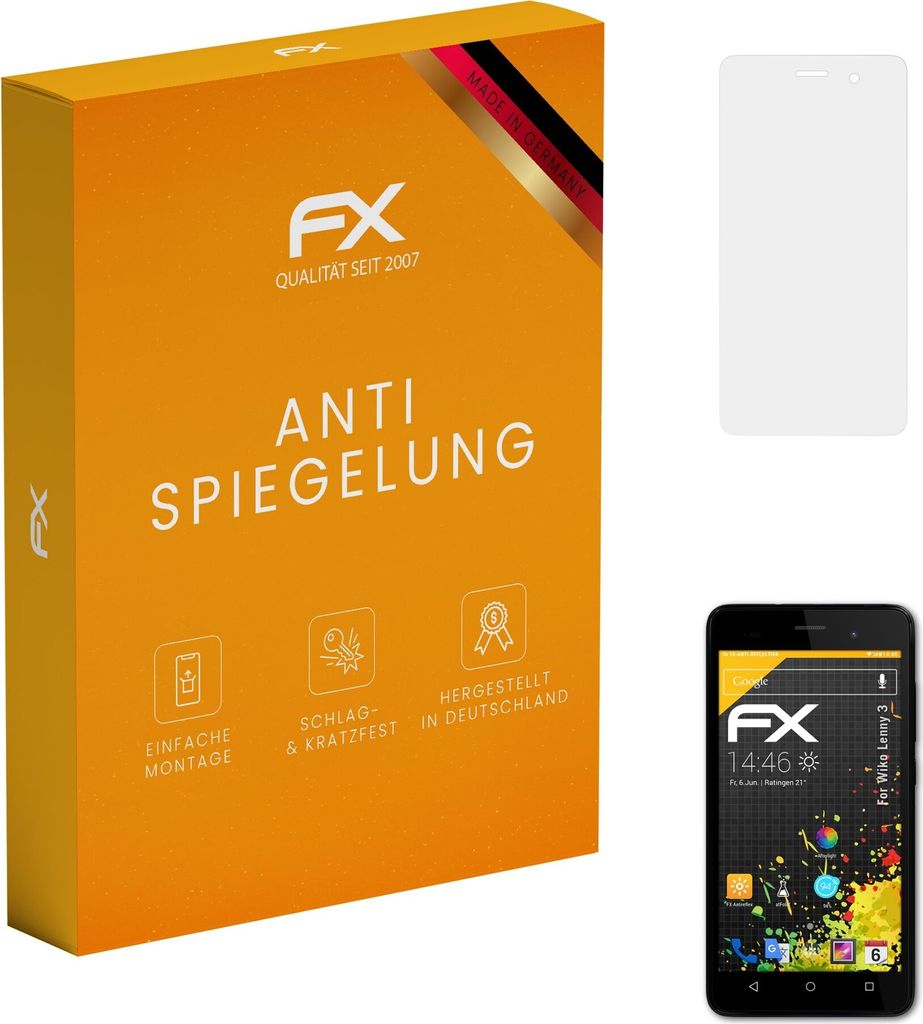 atFoliX FX-Antireflex 3x Schutzfolie kompatibel mit Wiko Lenny 3 Displayfolie