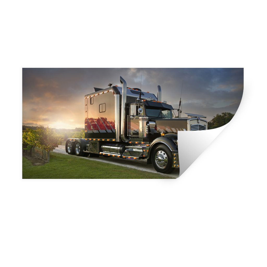 MuchoWow Wandtattoo Wandsticker Wandaufkleber Lkw-Fahrten bei Sonnenuntergang 40x20 cm Selbstklebend und Repositionierbar - Aufkleber