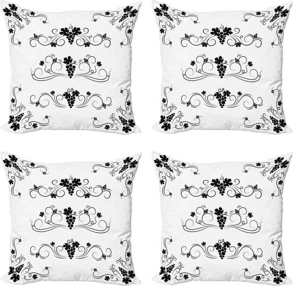 ABAKUHAUS Traube Kissenbezug Set (4 Stück), Früchte mit Swirl Ornaments, Moderner Doppelseitiger Digitaldruck, 50 cm x 50 cm, Charcoal Grau und W...