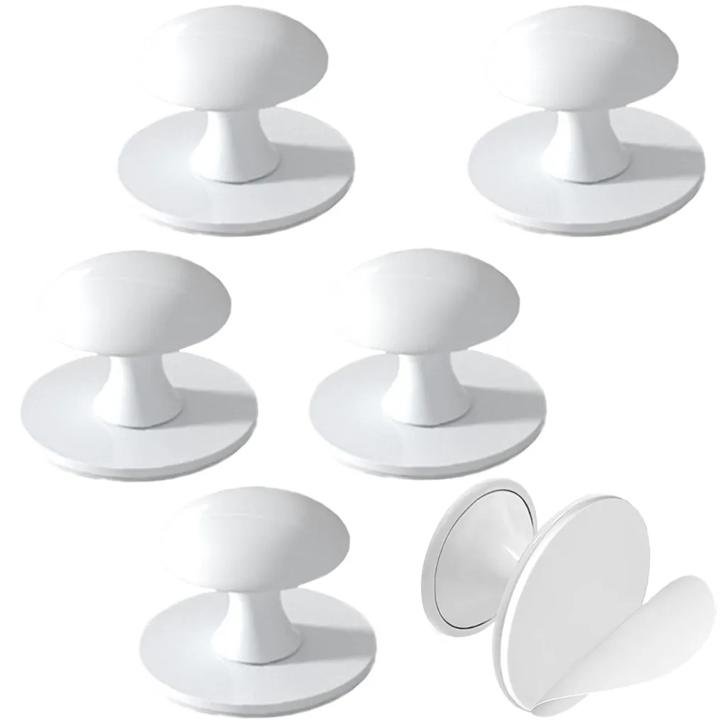 6 Boutons de Meuble Autocollants Blancs en Acier Inox pour Placard