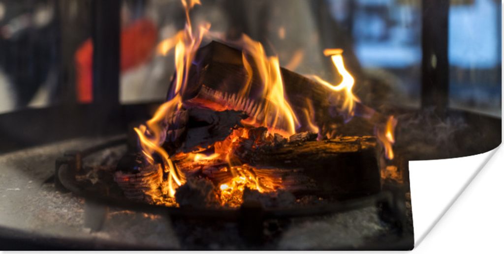 MuchoWow Poster Ein brennender Kamin 150x75 cm - ohne Rahmen