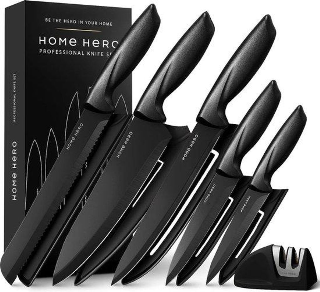 Kochmesser-Set aus Edelstahl - 5-teilig mit Holzblock - Produktbild 