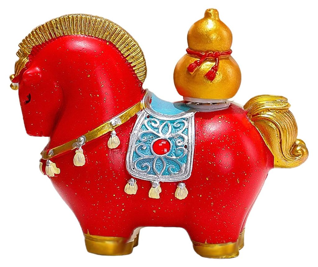 1/4 Stück Cartoon-Pferdestatue, drehbar, goldener Geldbeutel in Form eines Kürbisses, Glückspferd-Figur, Heim-, Büro- und Schreibtischdekoratio...
