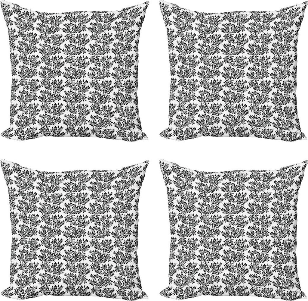 ABAKUHAUS Schwarz und weiß Kissenbezug Set (4 Stück), foliate Theme, Moderner Doppelseitiger Digitaldruck, 50 cm x 50 cm, Schwarz-Weiss