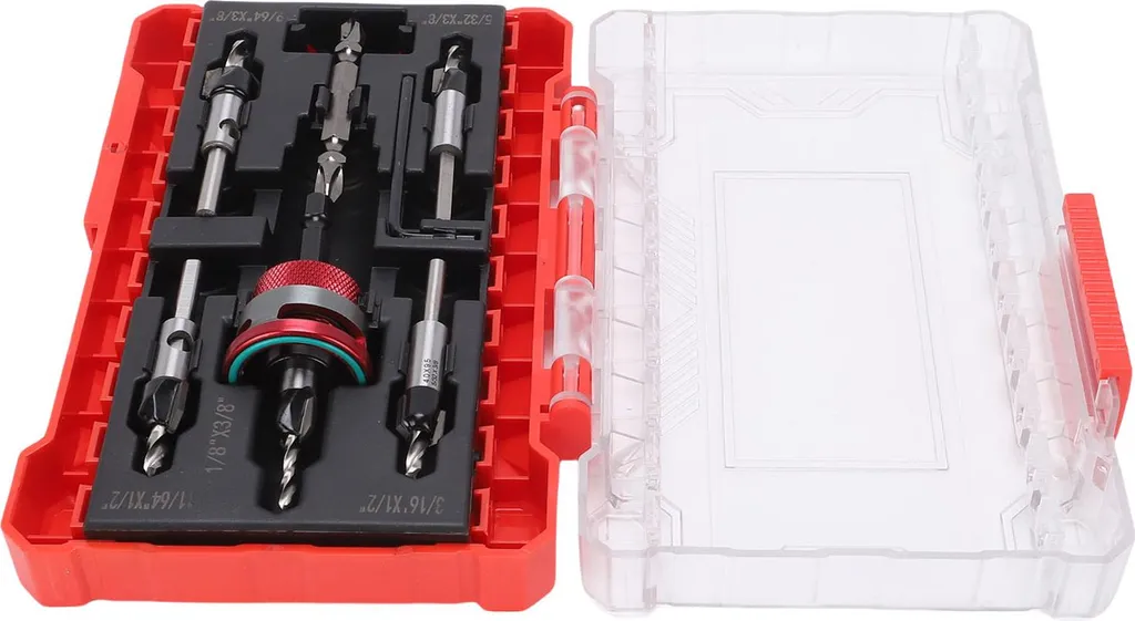 Jeu de forets à chanfreiner avec butée de profondeur réglable rouge - 3