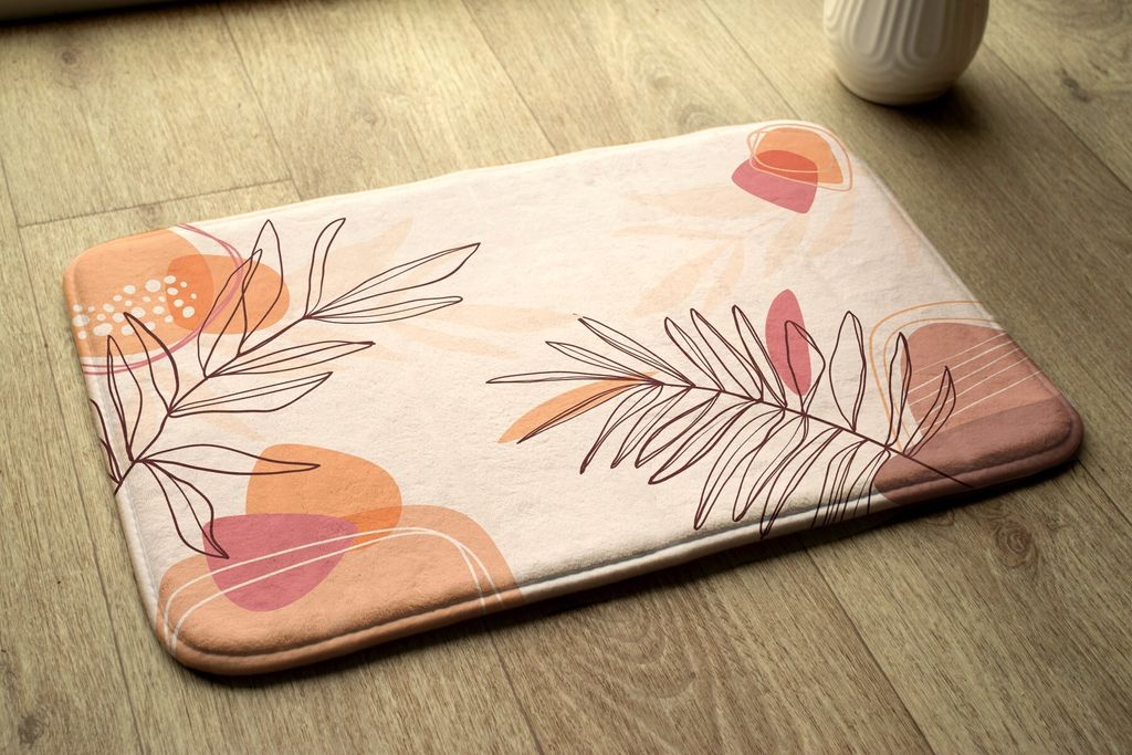 Badteppich Saugfähige - Badezimmer Teppich - Rutschfester Badvorleger Badematte - 75x45 cm - Geometrische Blätter