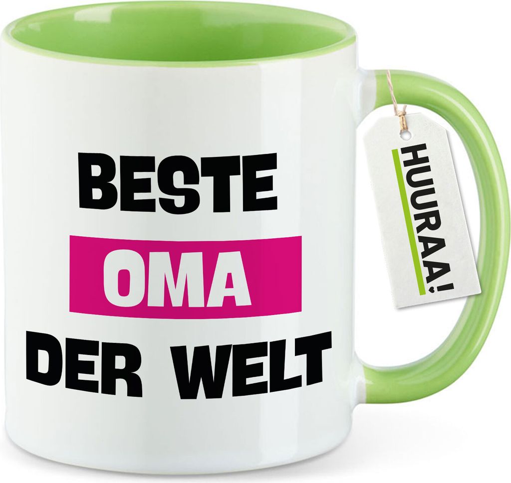 Huuraa Kaffeetasse Beste Oma der Welt 330ml Grün Keramik Kaffeebecher Geschenkidee