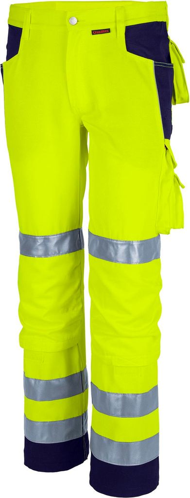Qualitex Bundhose - reflektierende PROfessionals Warnschutz-Bundhose (faserverstätkt) - in Farbe: warngelb/marine - Herren: 42 - Damen: 36