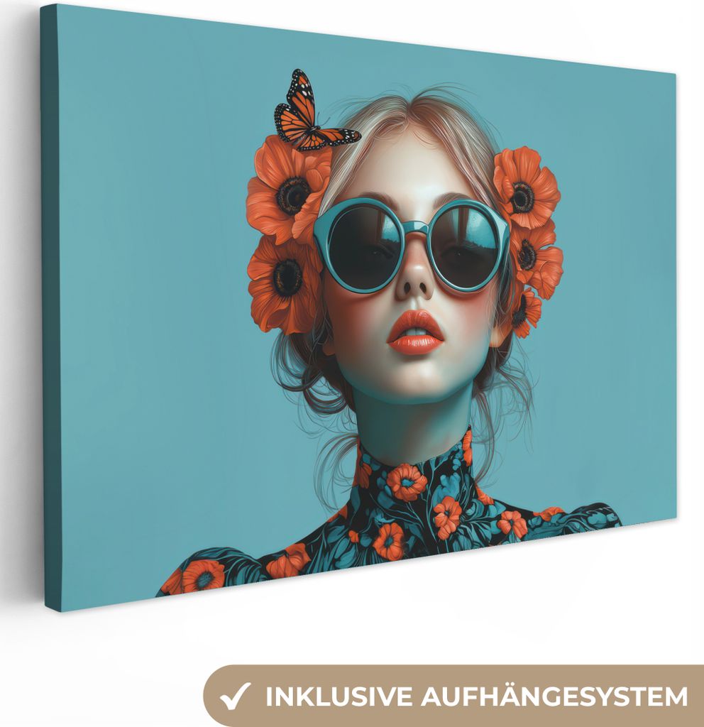Leinwand Bilder 30x20 cm - Frauen, Abstrakt - Schmetterling - Blau, Wandbilder, Wanddeko Wohnzimmer, Bild