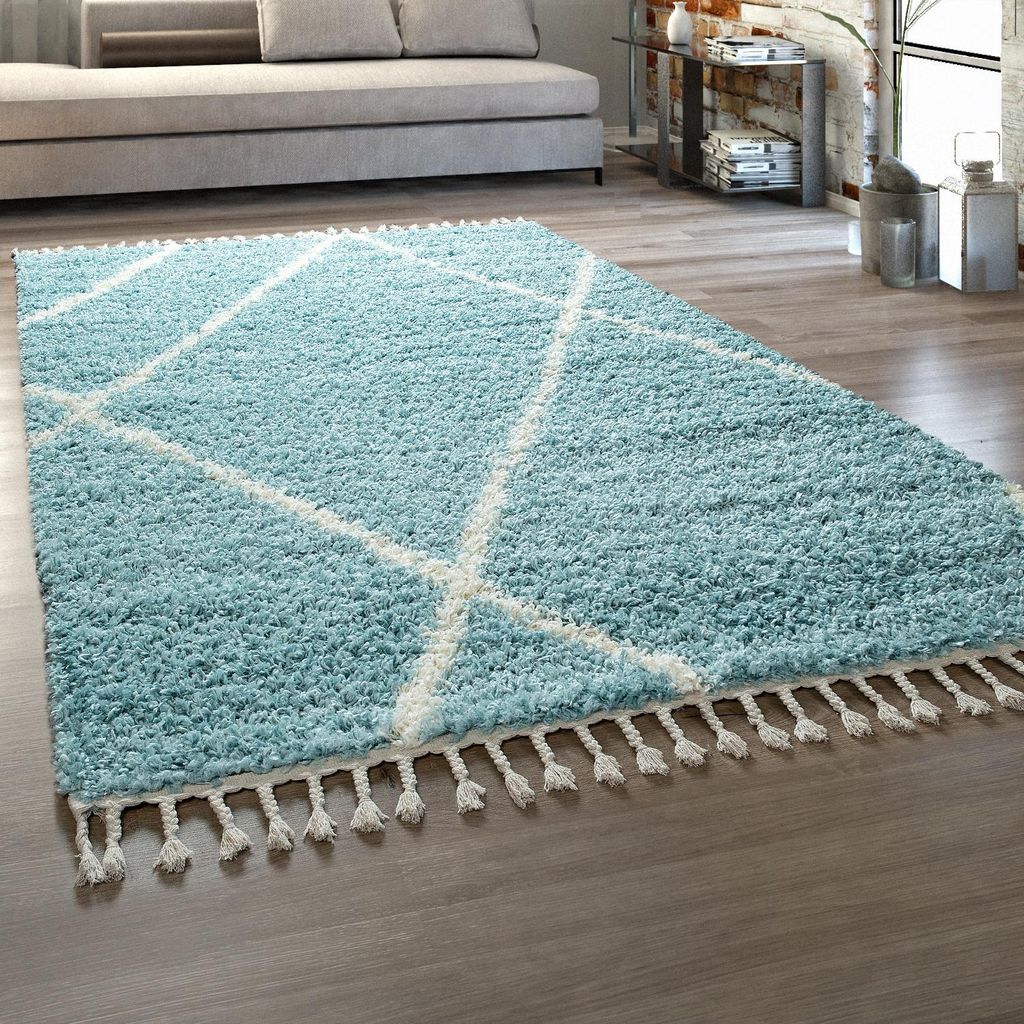Hochflor Teppich Wohnzimmer Shaggy Skandinavischer Stil Produktbild 
