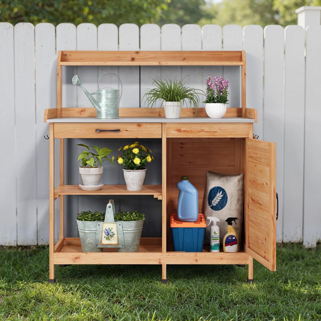 Tavolo Da Lavoro Per Giardino Bealife - 111.6x46.5x125 Cm, Grigio, Con Ripiani E Cassetti