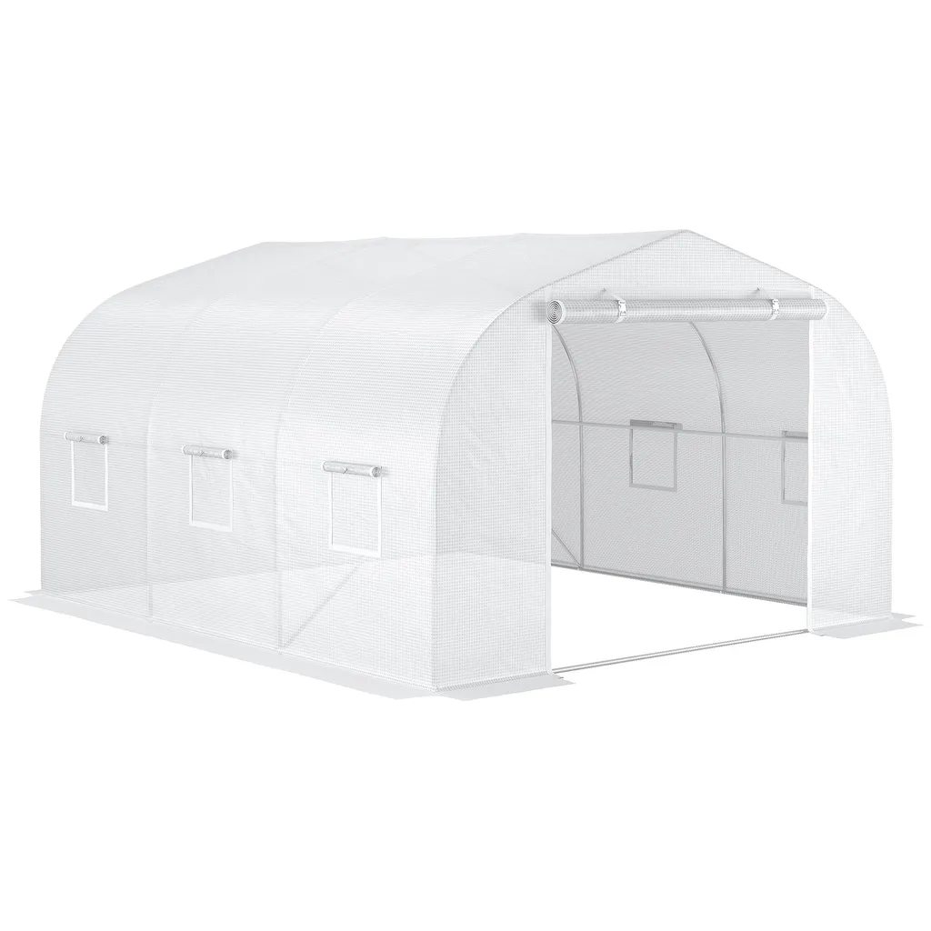 Outsunny Serre de Jardin Tunnel 10,5m² en Acier Galvanisé et PE Blanc