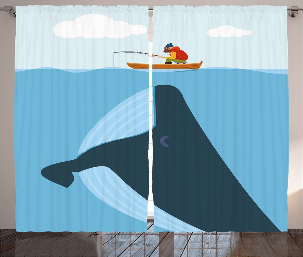 ABAKUHAUS Walfisch Rustikaler Vorhang, Sonne Boot Fischer Cartoon, Wohnzimmer Universalband Gardinen mit Schlaufen und Haken, 280 x 225 cm, Blasser...