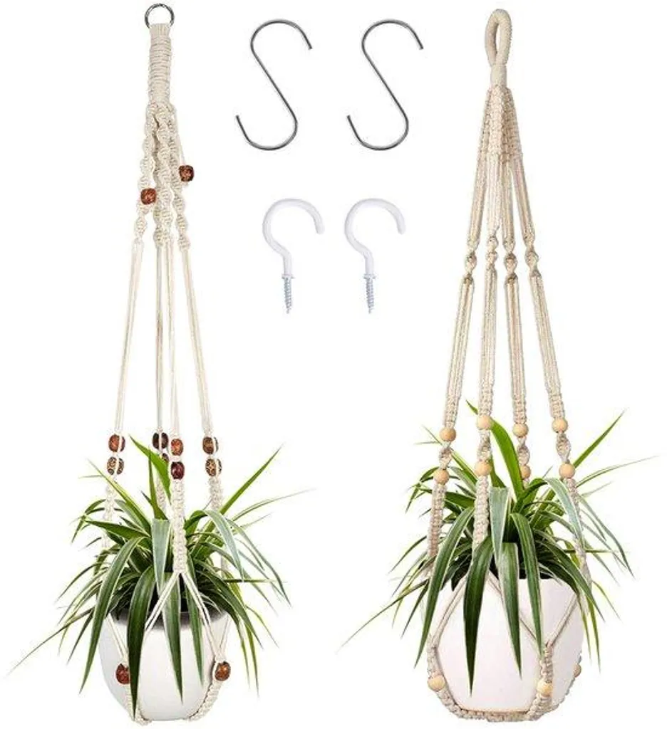 Décoration murale pour plantes : Lot de 2 paniers suspendus en macramé