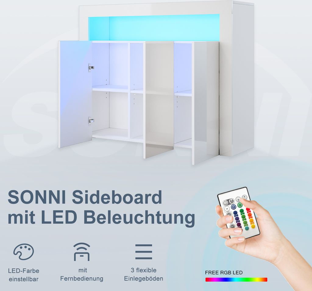 SONNI szafki do salonu komody z oświetleniem led biały Zdjęcie produktu 13
