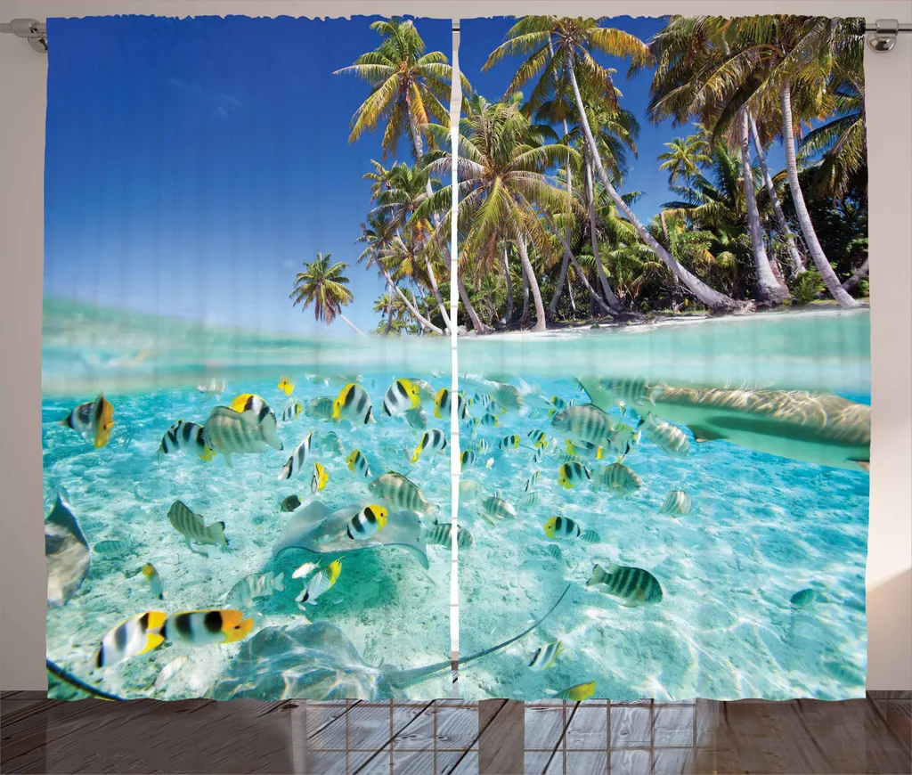 Rideaux universels aqua pour salon avec boucles et crochets fournis