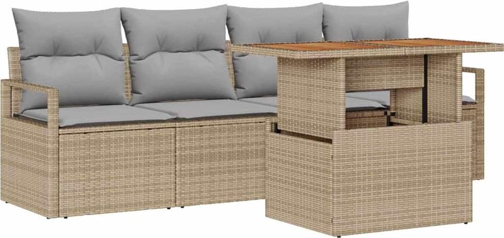 vidaXL Garten-Sofa-Set mit Speicher 5 pcs Beige Poly Rattan