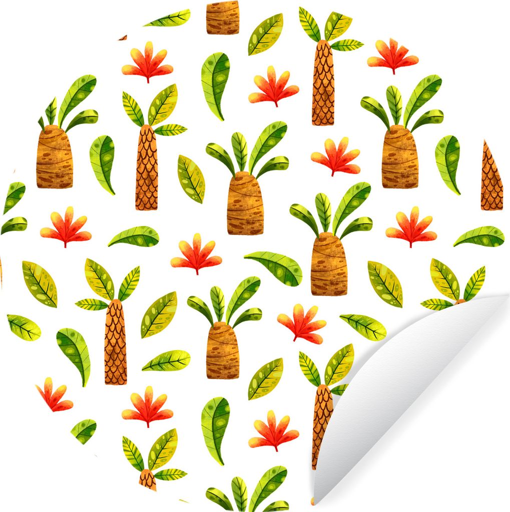 MuchoWow Runde Wandtattoo - Wandsticker Tapete Aufkleber Dschungel - Blätter - Palme Ø 80 cm Selbstklebend und Repositionierbar - Wandaufkleber...