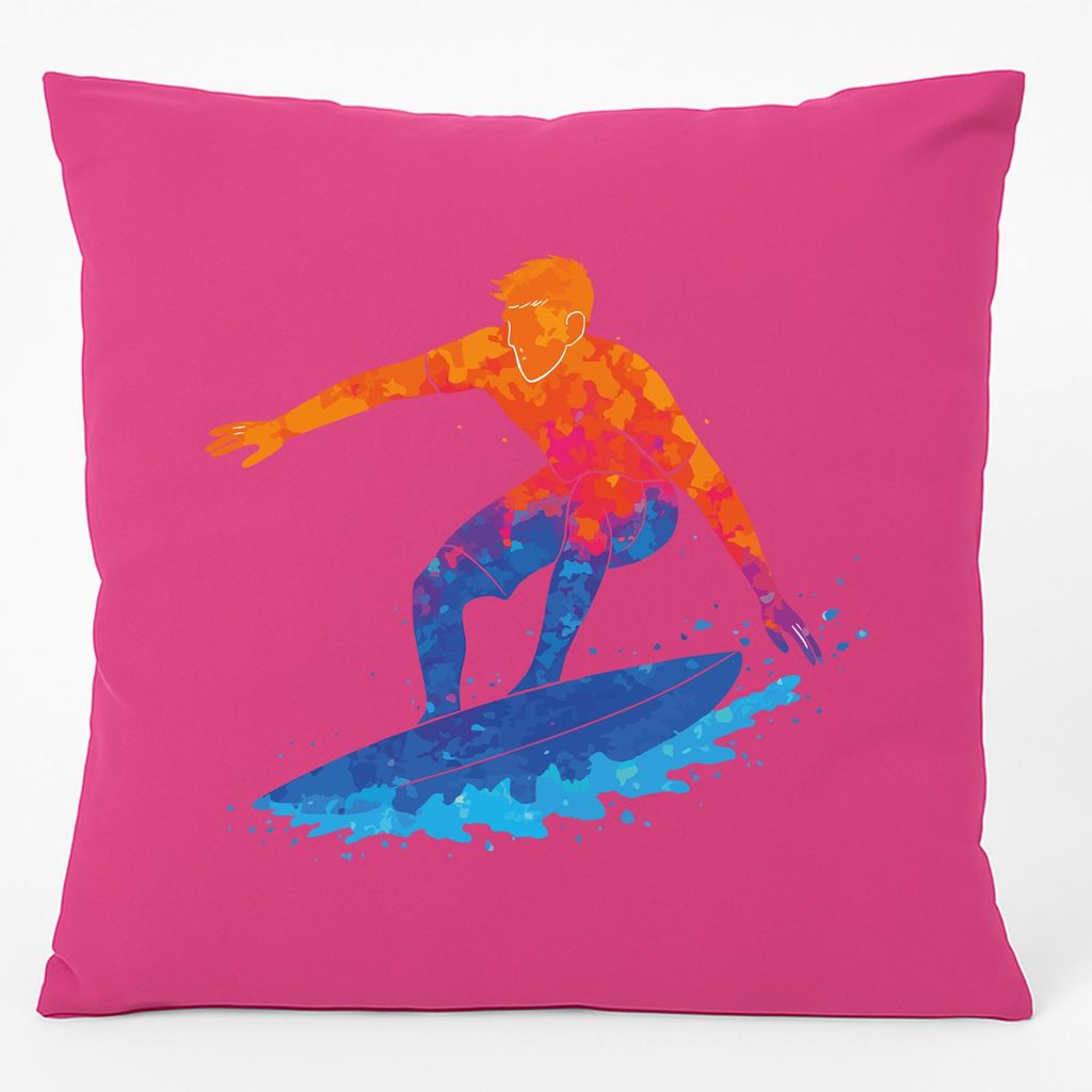 Huuraa Kissen Surfen bunte Silhouette 40x40cm mit Füllung Fuchsia Baumwolle Dekokissen Geschenkidee