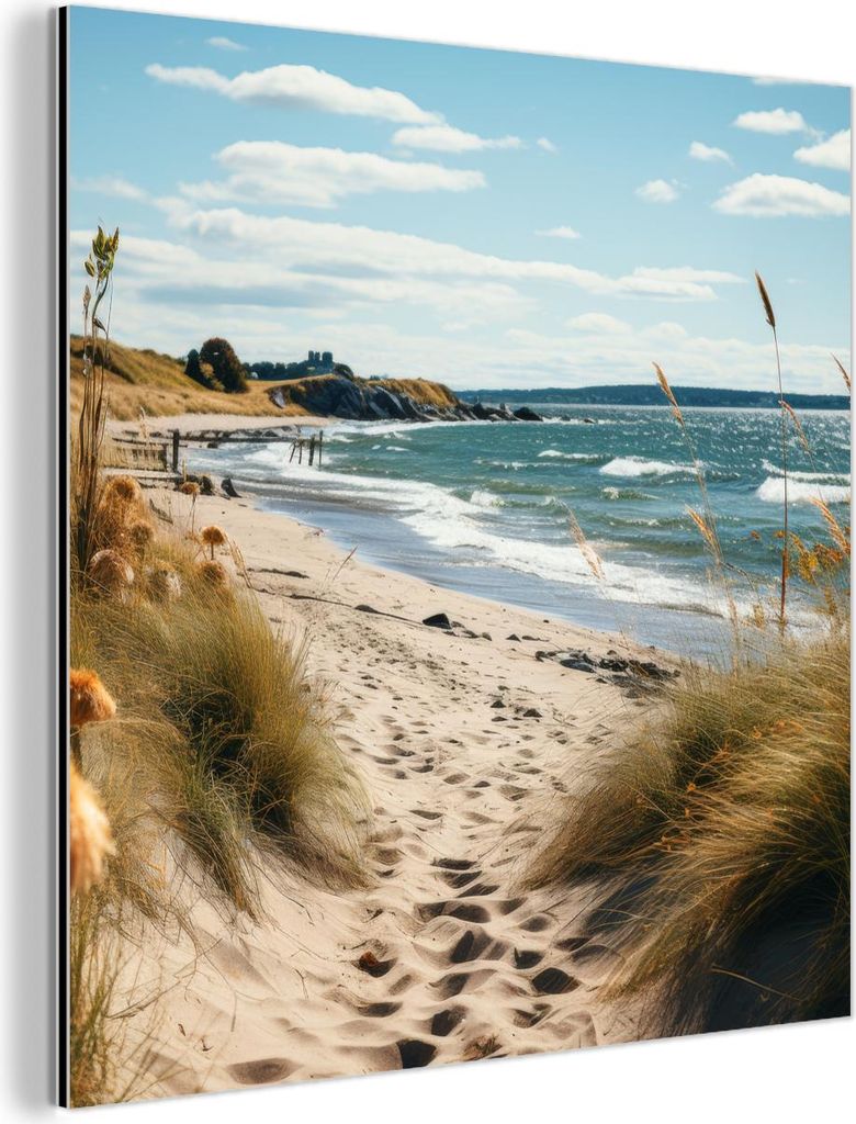 MuchoWow Wanddekoration Metall Metallbild Wandkunst 50x50 cm Strand - Dünen - Strandhafer - Meer - Sand MuchoWow Aluminium Gemälde - Alubild - In...