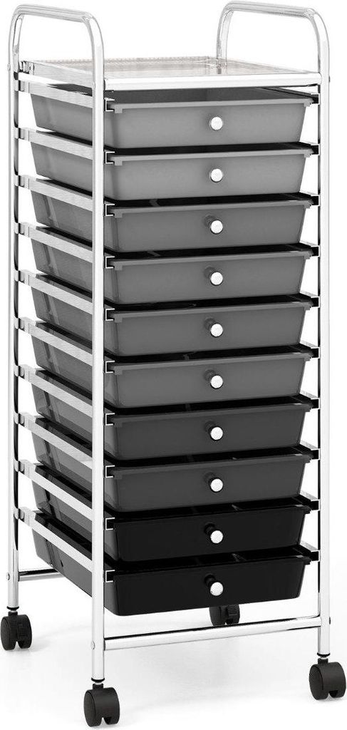 Rollwagen mit 10 Stapelbaren Schubladen Rollcontainer Badrollwagen Badtrolley Badregal