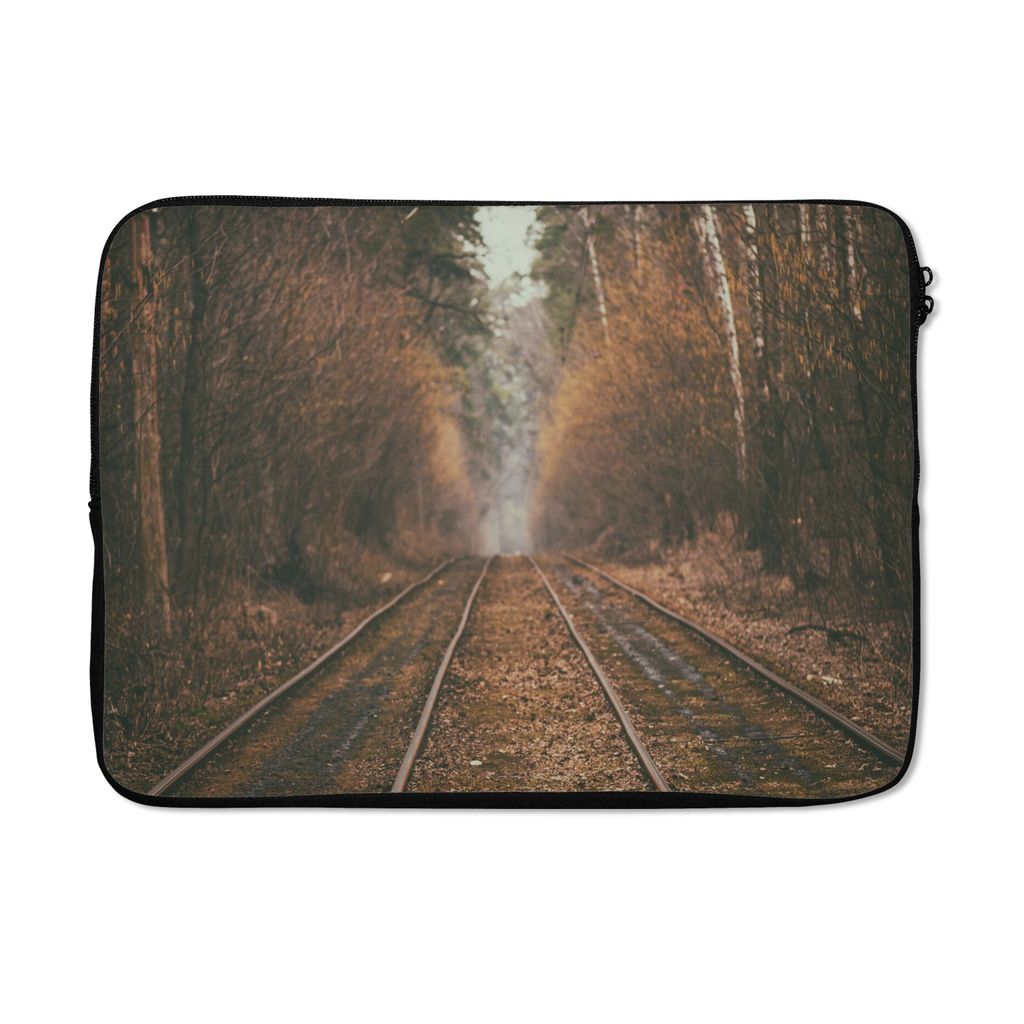 MuchoWow Laptop Hülle 14 ZollBahnstrecke - Weg - Wald - Baum Laptoptasche - Laptoptasche - Stoßsicher - Schutzhaube
